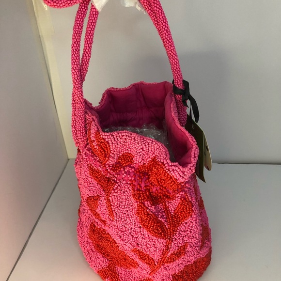KATE SPADE X TARGET Beaded Classic Rose Drawstring Bucket Bag Pink Red NEW - Picture 5 of 17